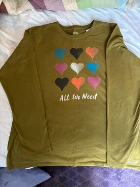 Life Is Good Olive Green Long Sleeve Heart Tee